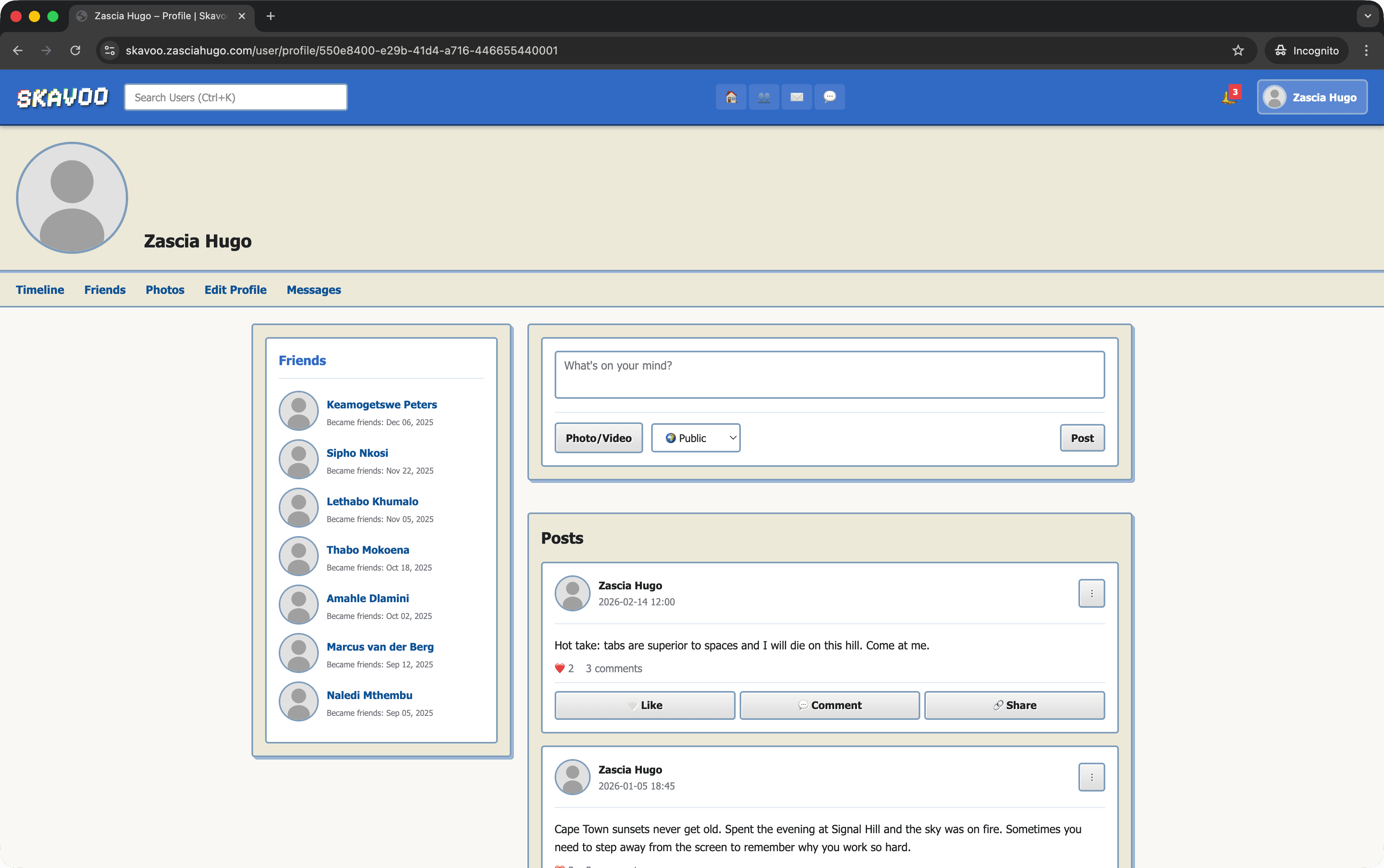 Skavoo - Logged In Profile