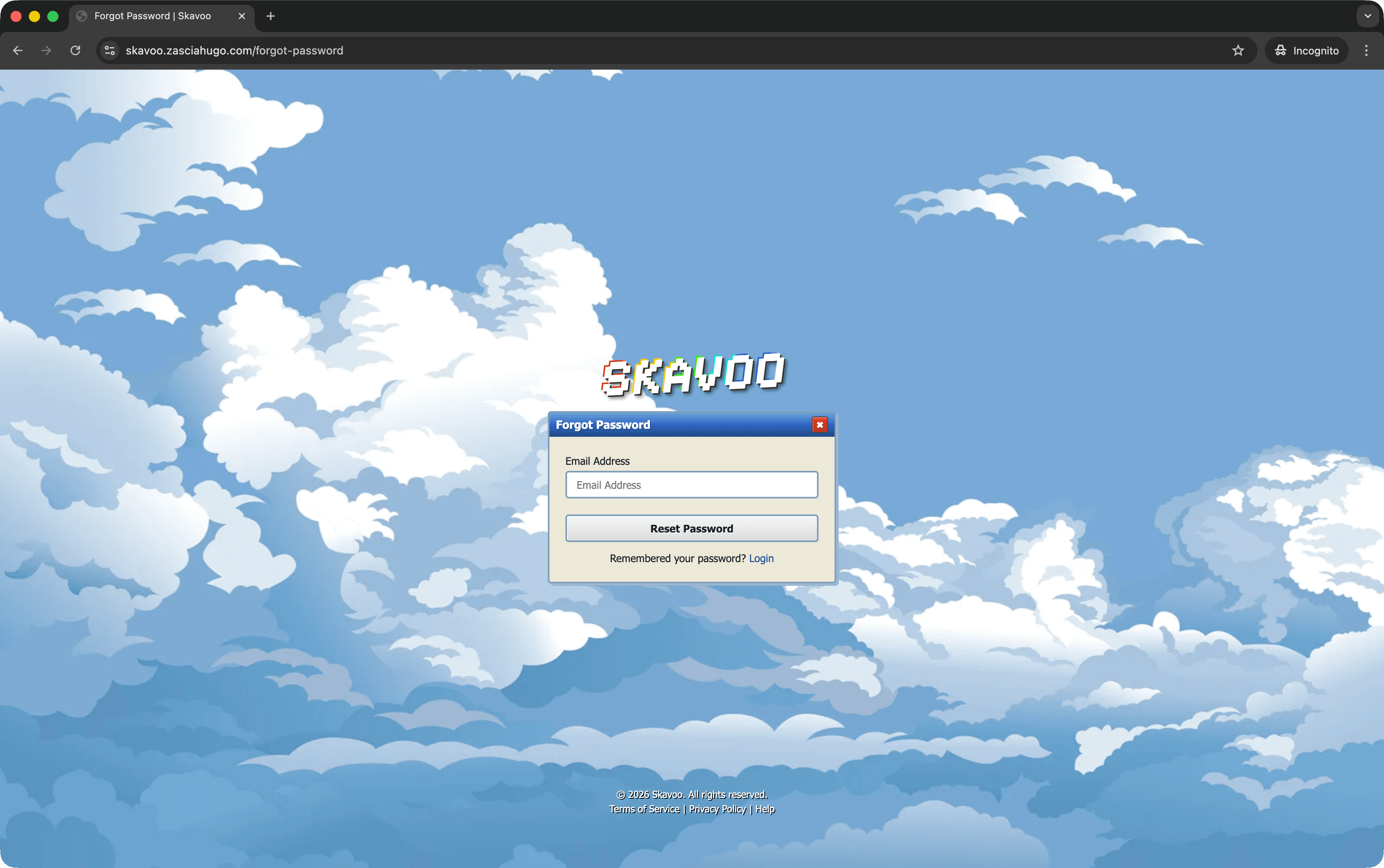 Skavoo - Reset Password